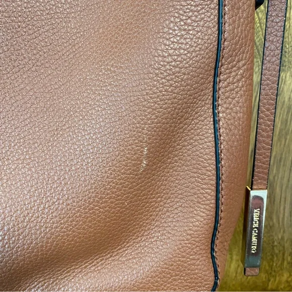 Vince Camuto Leather Foldover Purse Pine Cone Brown Snap Pocket Adjustable Strap - Picture 15 of 16